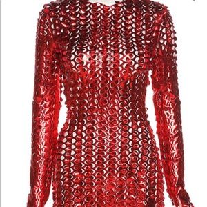 Red long sleeve round neck sexy slim bag hip dress